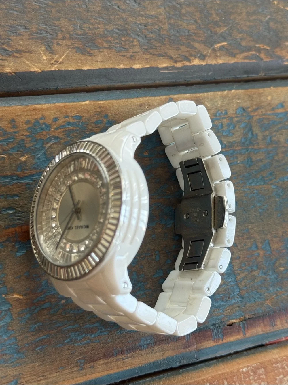 Michael Kors White Ceramic Crystal Glitz Baguette Watch (Model MK5361)